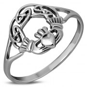 Delicate Celtic Knot Claddagh Silver Ring, rp810